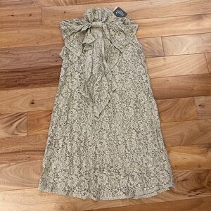 NWT Souvenir Italy Lace Bow Neckline Beige Dress XS S